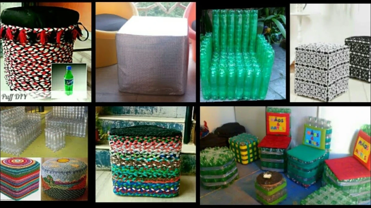 Cómo hice un puf de 1 kg que soporta 70 kg con 14 botellas de plástico - image 1